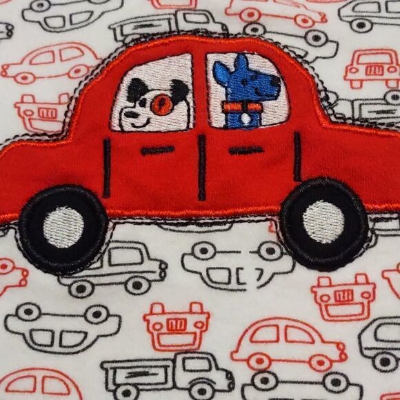 Quacker Jack Boys size 0-3 months white black red onesie car truck dog print - Picture 2 of 4